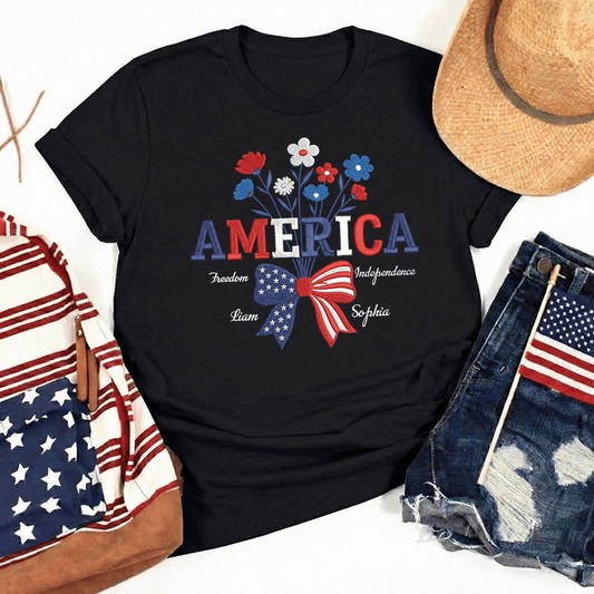USA 250 Years Strong Floral T-Shirt - Embroidered Independence Day Tee (1776-2026)