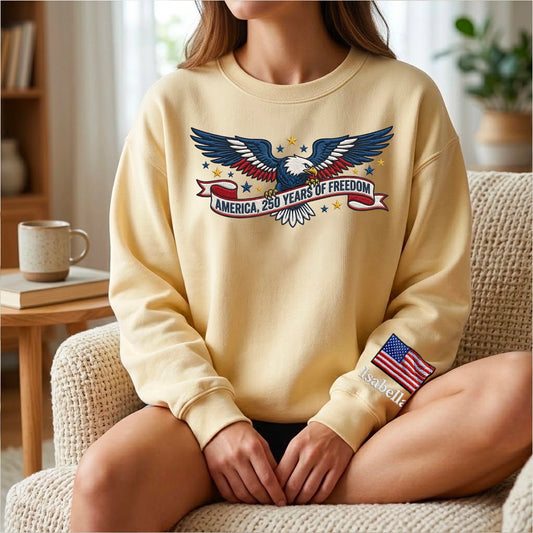 1776 - 2026 USA Anniversary Hoodie - Custom Name Eagle Sweatshirt - American Pride Keepsake