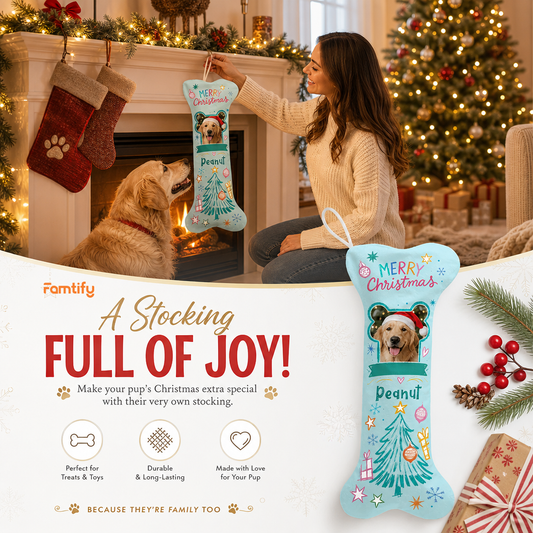 Personalized Merry Christmas Frosty Tree dog bone Christmas stocking, view 2