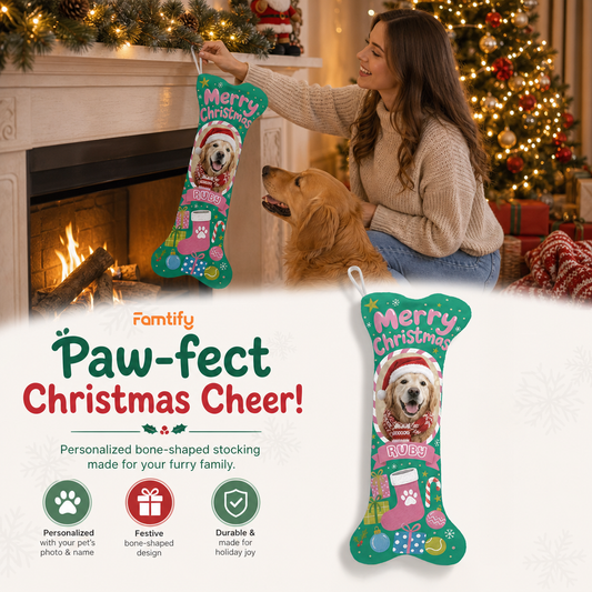 Personalized Merry Christmas Stocking and Gifts dog bone Christmas stocking, view 2