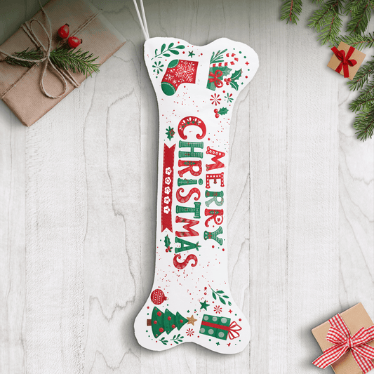 Personalized Merry Christmas Holly dog bone Christmas stocking, view 2