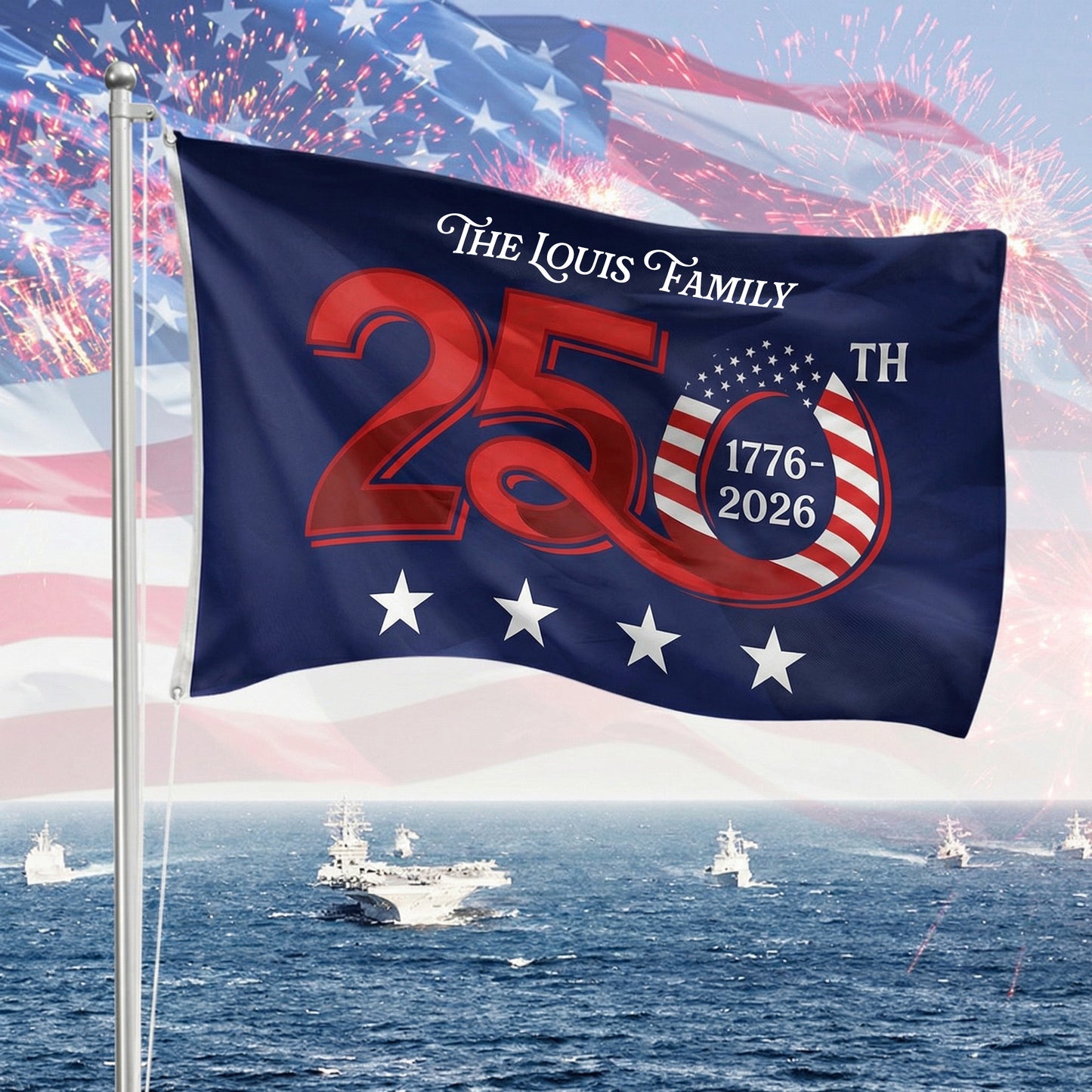 Custom Family Name Patriotic 250th Anniversary 1776 2026 United States of America Semiquincentennial Banner House Flag