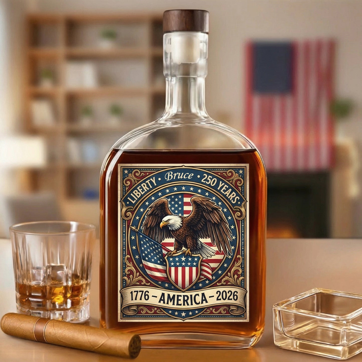 250 Years Of Faith & Freedom 1776–2026 Eagle Patriotic Whiskey Bottle