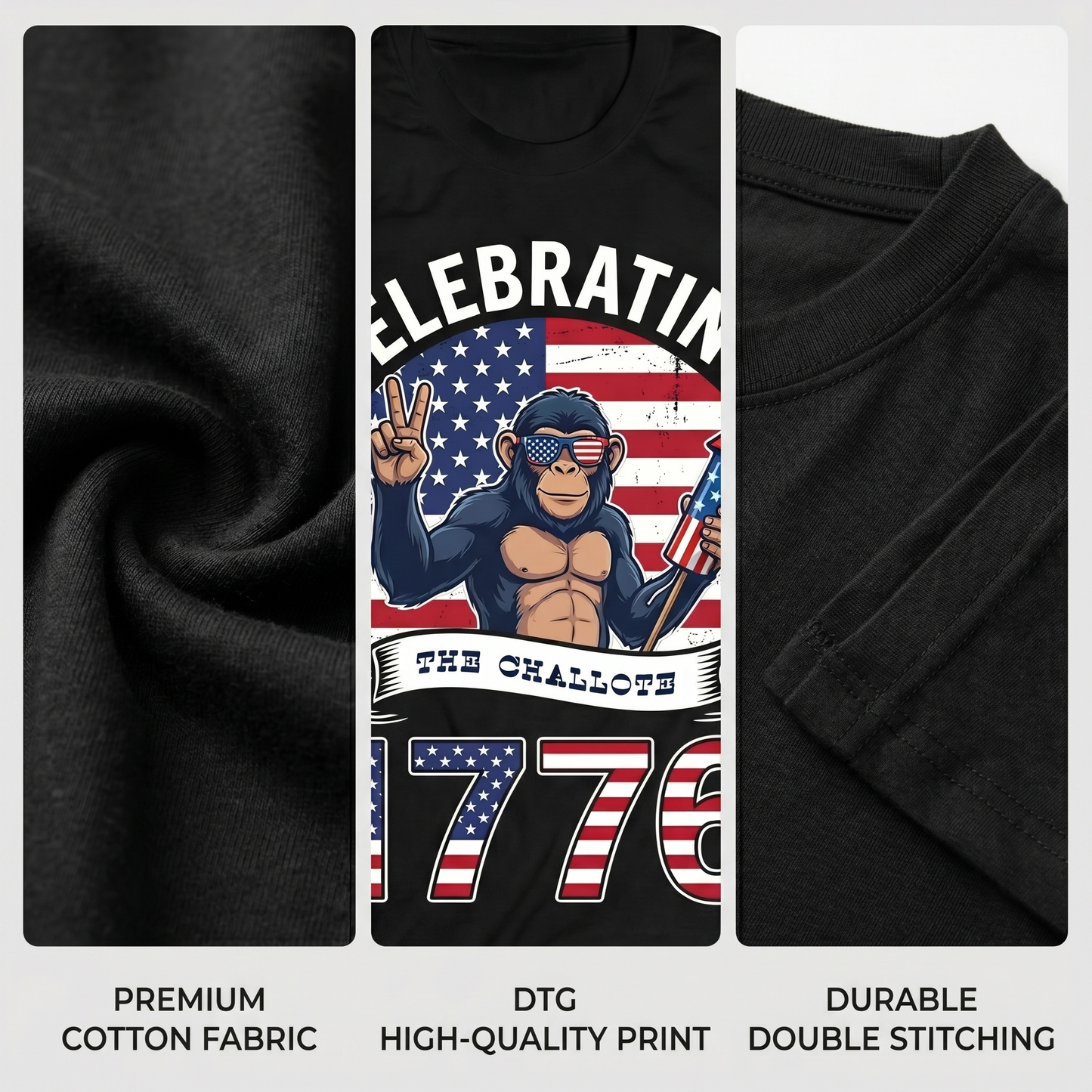 Funny USA 250th Anniversary T-Shirt – Celebrating 1776 Patriotic Monkey 4th of July Shirt 2026