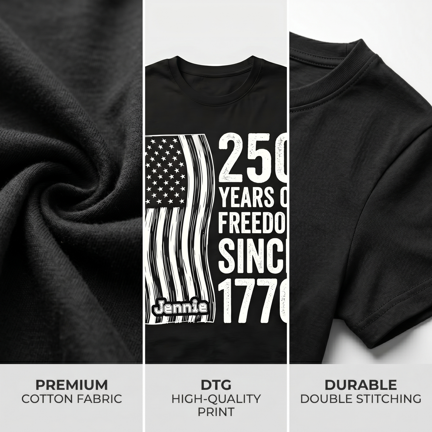 250 Years of Freedom Since 1776 Shirt – Patriotic USA Flag 4th of July 2026 Personalized Name Tee
