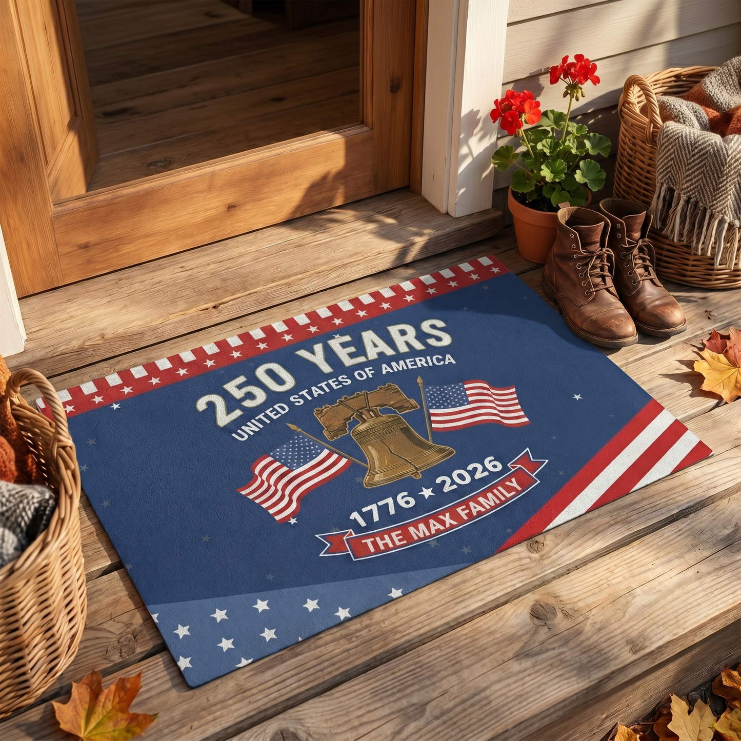 USA Semiquincentennial 250 Years Personalized Doormat - Patriotic Home Welcome Mat
