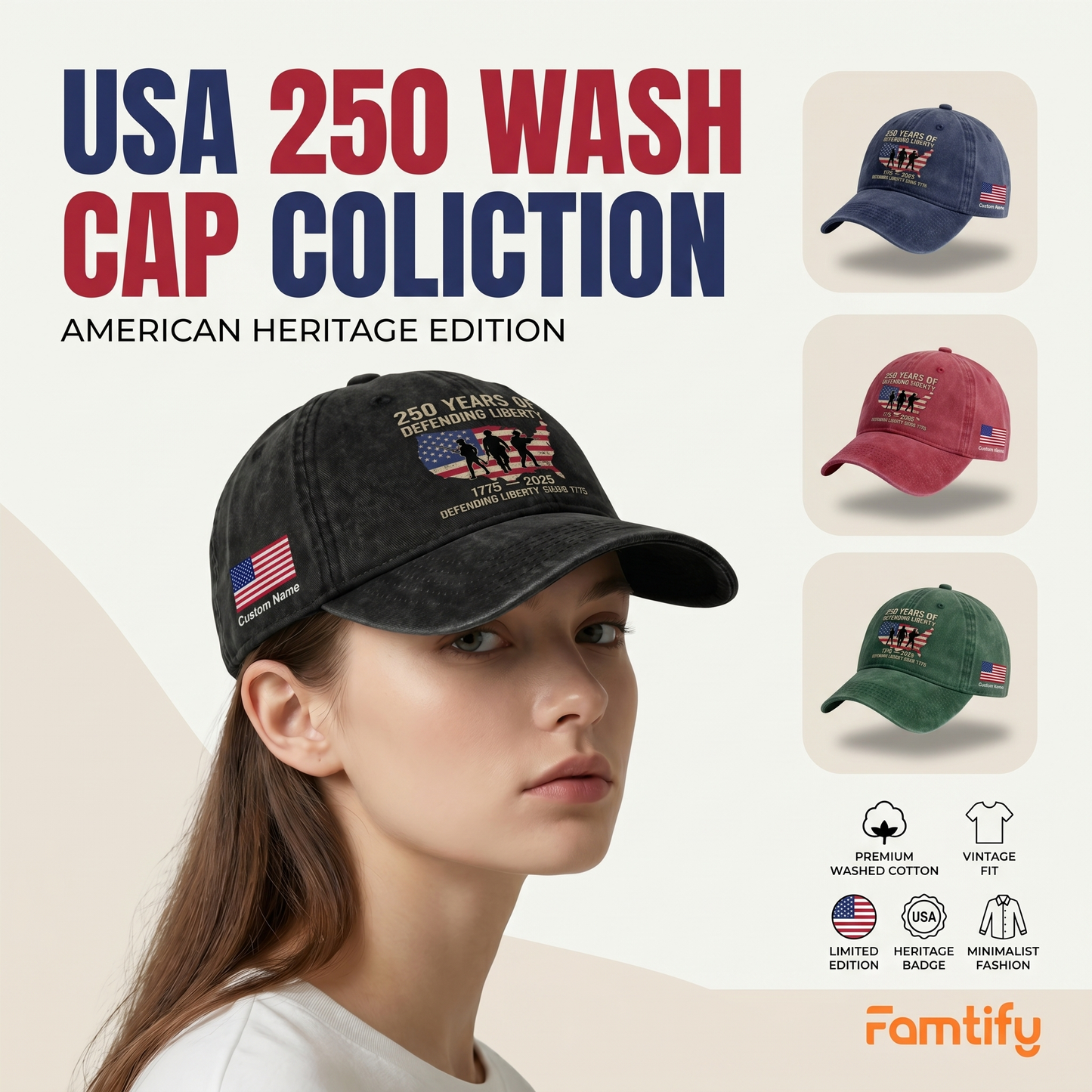250 Years Of Defending Liberty Washed Denim Baseball Cap
