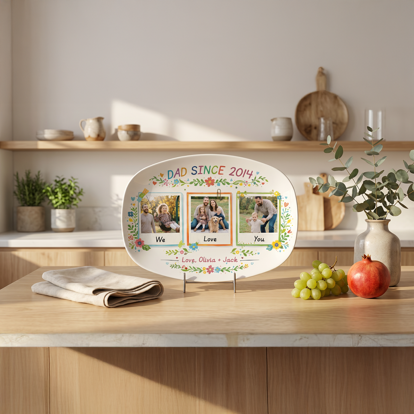 Personalized “We Love Dad” Decorative Plate – Custom Photo Family Keepsake