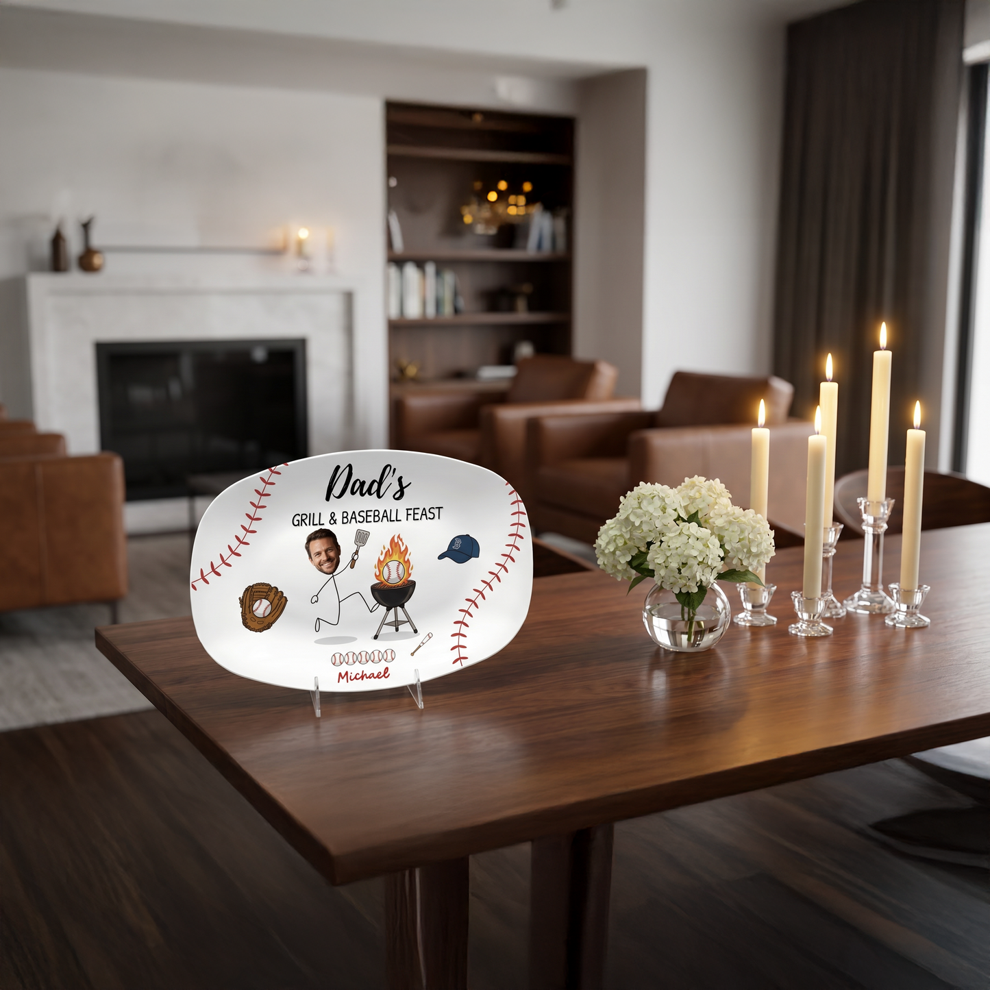 Personalized Dad’s Grill & Baseball Feast Decorative Plate – Custom Photo Keepsake