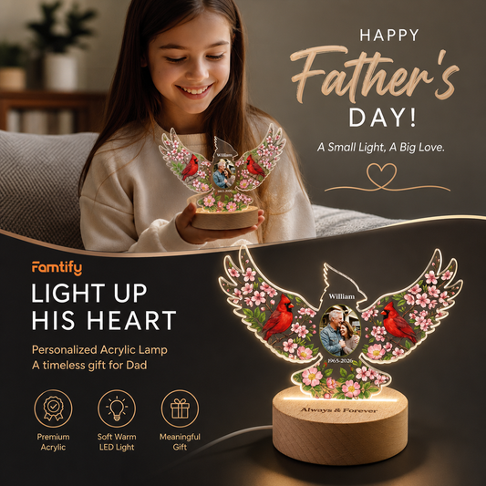 Personalized Cardinal Memorial Photo Night Light - Custom Name & Photo Acrylic LED Lamp