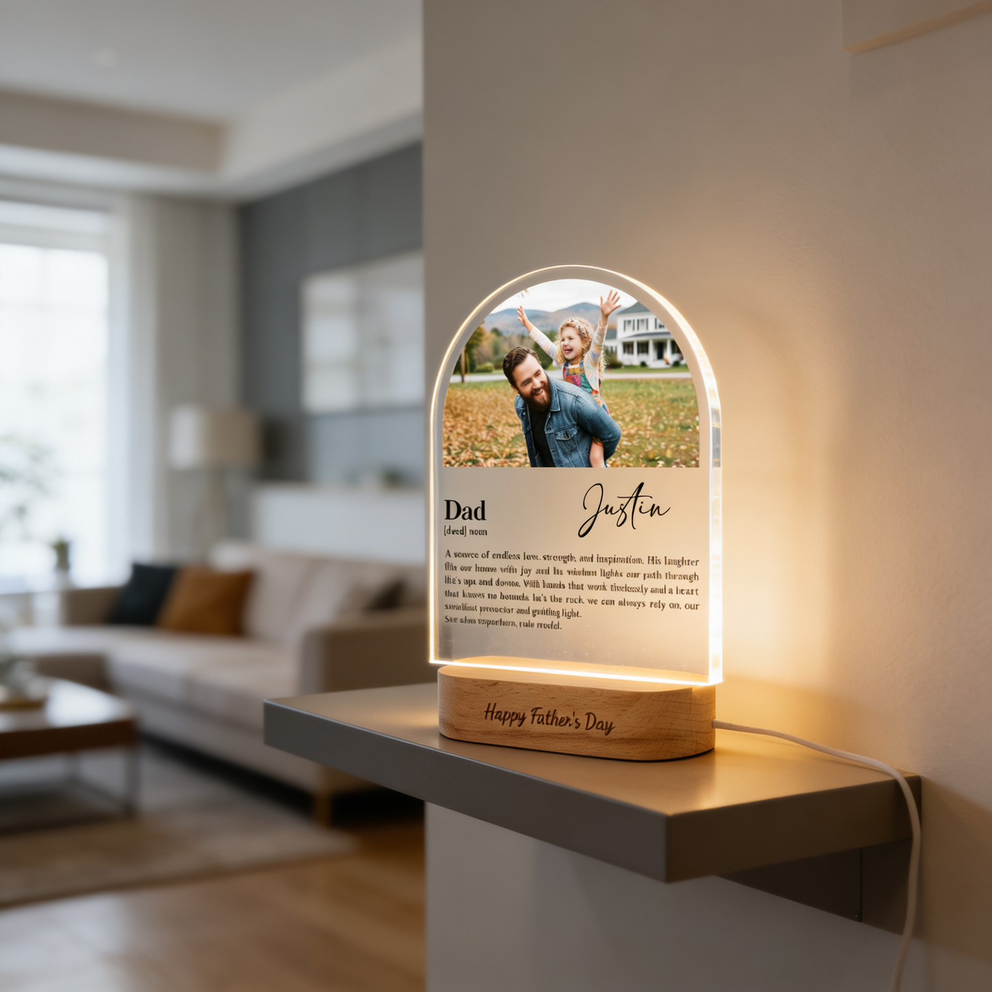Personalized Dad Photo Night Light – Custom Name LED Acrylic Lamp Gift for Dad