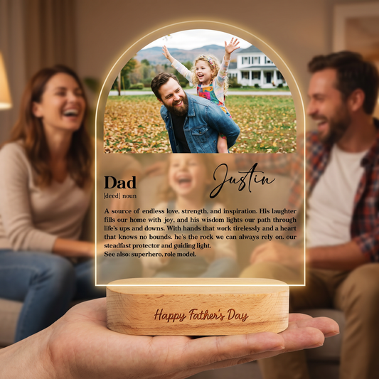 Personalized Dad Photo Night Light - Custom Name LED Acrylic Lamp Gift for Dad