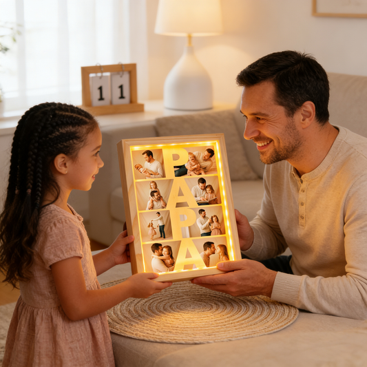 Personalized Papa Photo Frame Light Box - Custom Photo LED Picture Frame Gift for Papa