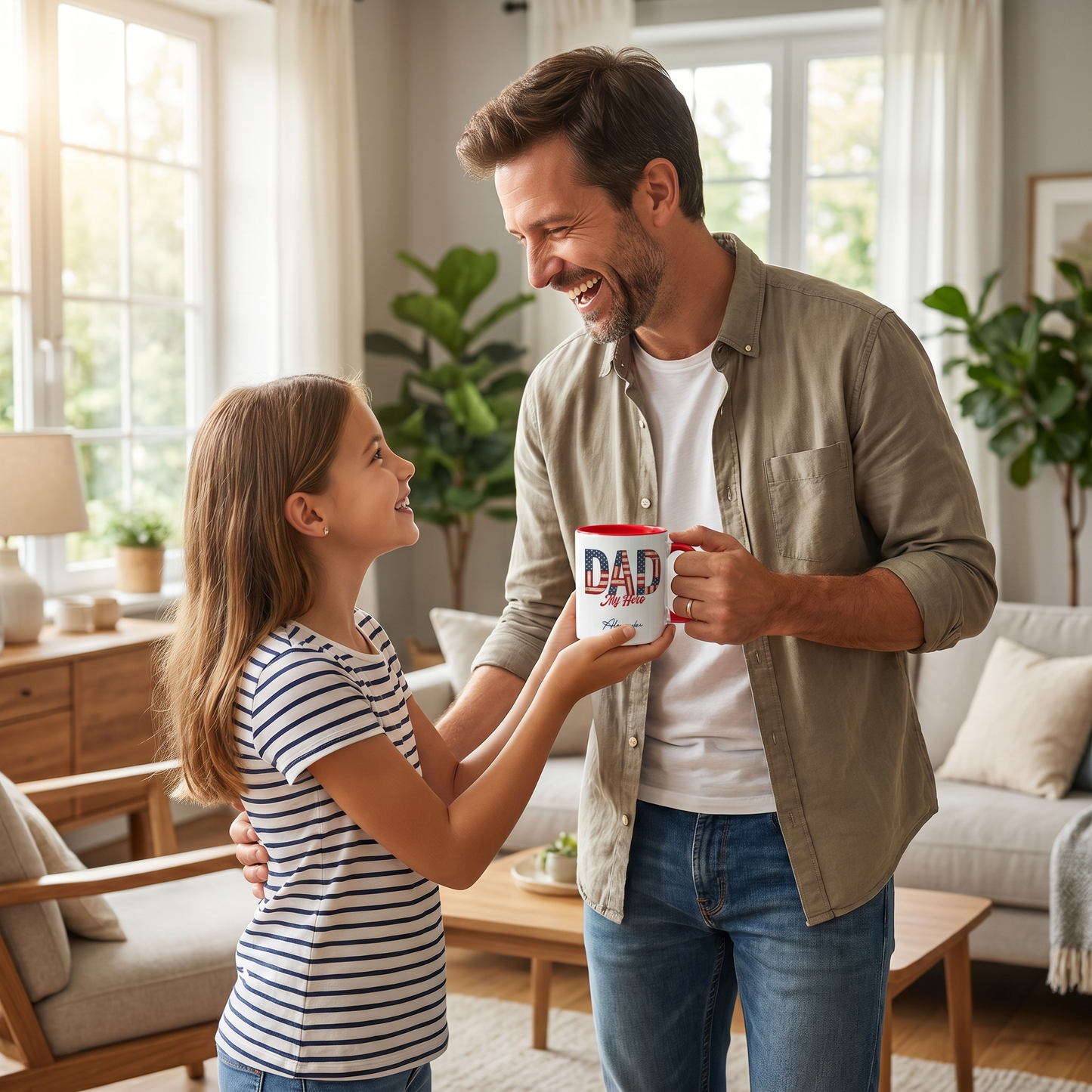 Personalized Dad My Hero Accent Mug – Custom Photo Coffee Mug for Dad