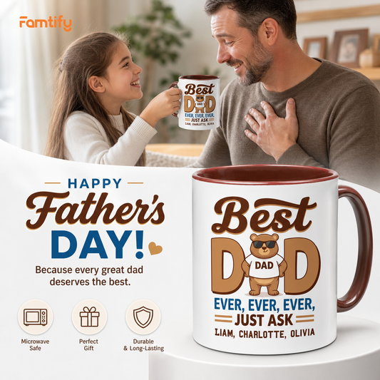Personalized Best Dad Ever Ever Ever Accent Mug - Custom Photo Coffee Mug for Dad