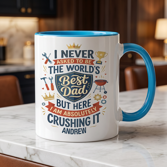 Personalized I Never Asked To Be The World's Best Dad Accent Mug - Custom Photo Coffee Mug