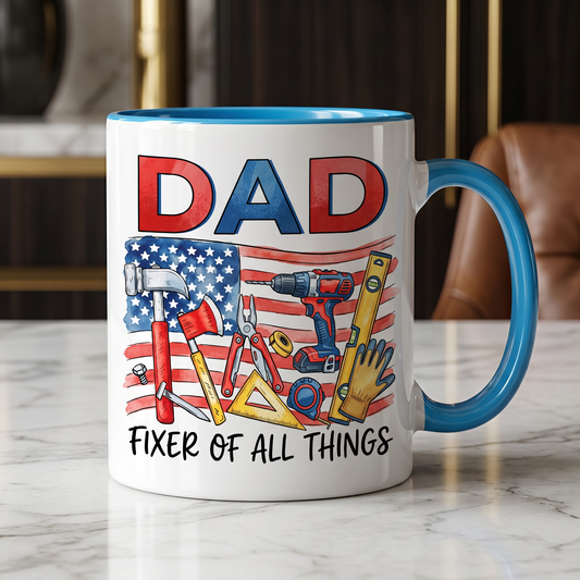Personalized Dad Fixer Of All Things Accent Mug - Custom Photo Coffee Mug for Dad