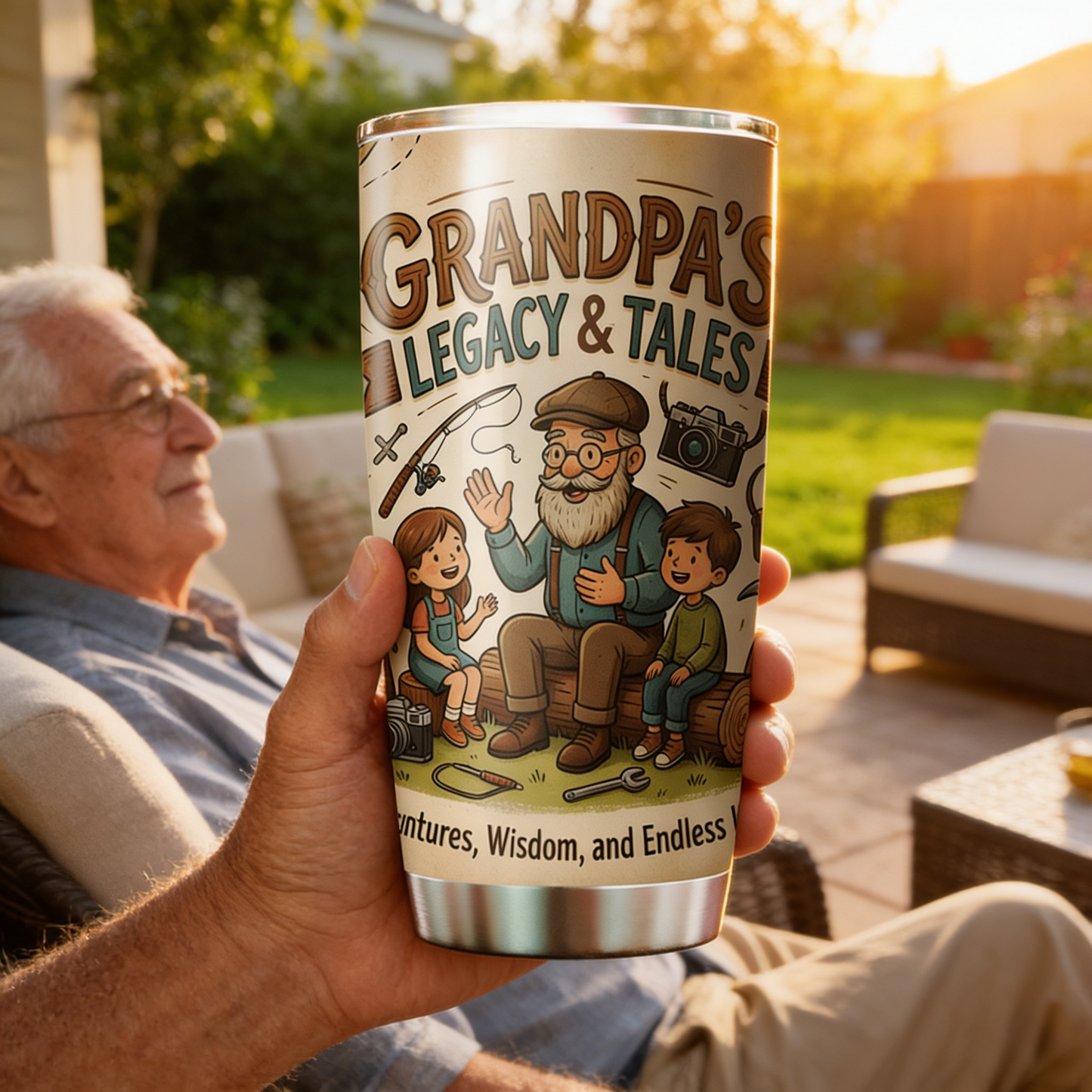 Grandpa's Legacy and Tales 20oz Tumbler – Stainless Steel Travel Mug Gift for Grandpa