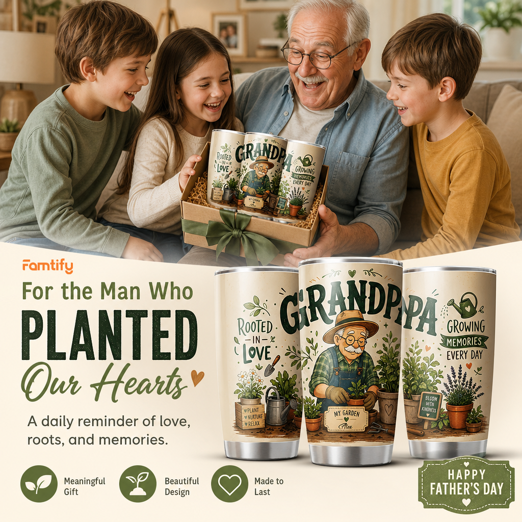 Grandpa Rooted In Love 20oz Tumbler – Stainless Steel Travel Mug Gift for Grandpa