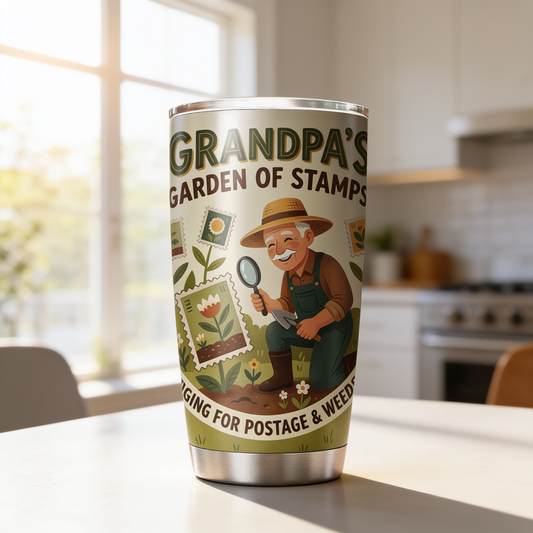 Grandpa's Garden of Stamps 20oz Tumbler - Stainless Steel Travel Mug Gift for Grandpa