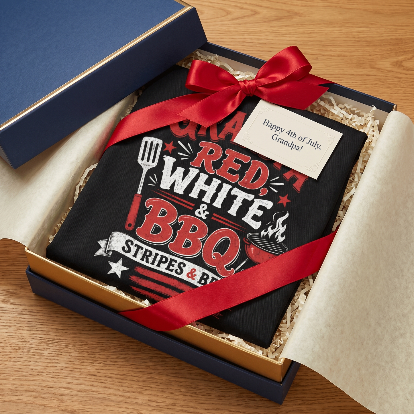 Grandpa Red White BBQ Apron – Patriotic Stripes and BBQ Grilling Apron Gift for Grandpa