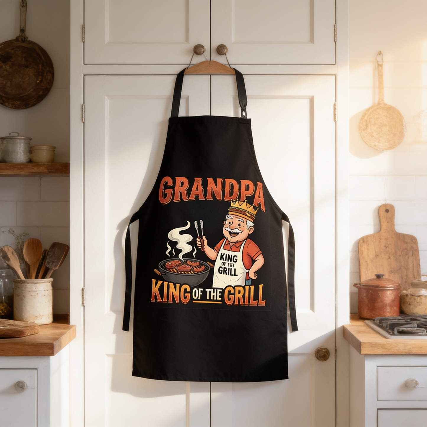 Grandpa King of the Grill Apron – Funny BBQ Grilling Apron Gift for Grandpa