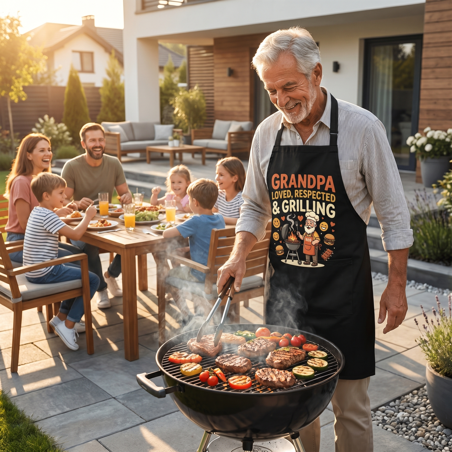 Grandpa Loved, Respected and Grilling Apron – Funny BBQ Grilling Apron Gift for Grandpa