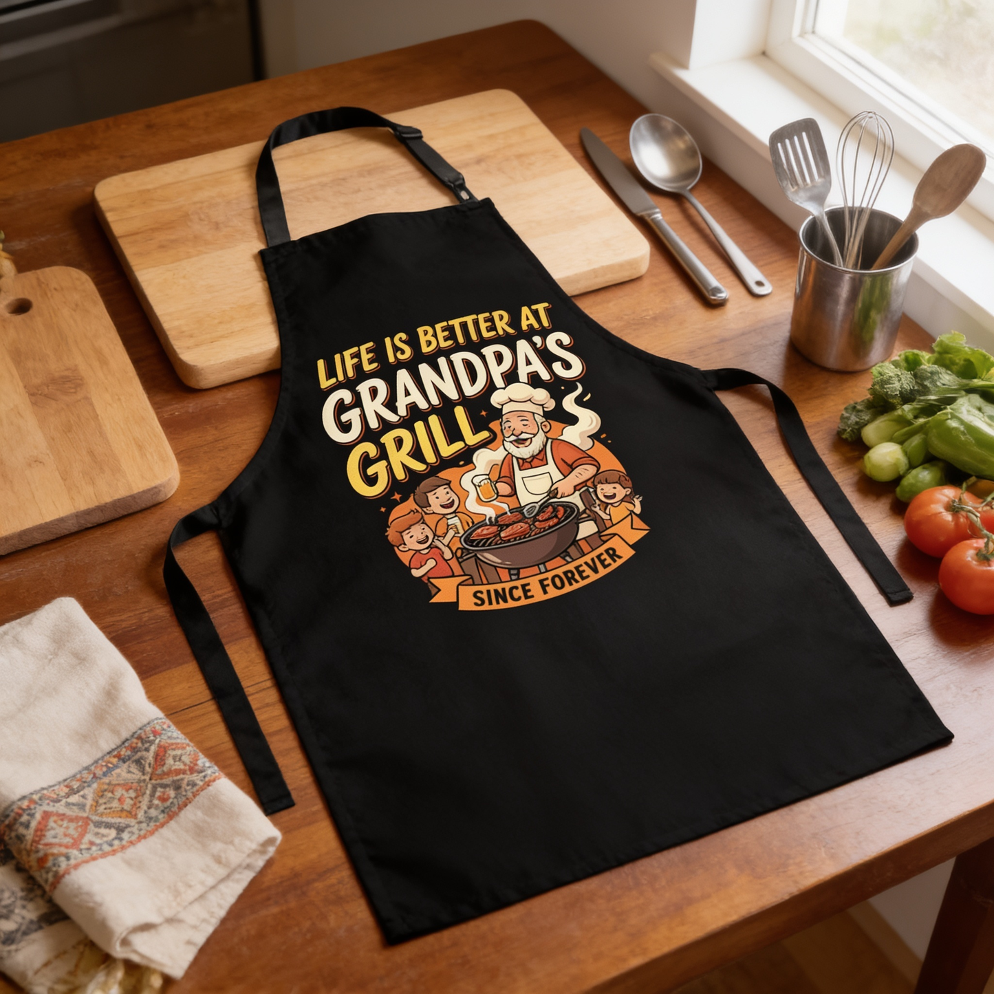 Life Is Better At Grandpa's Grill Apron – Funny BBQ Grilling Apron Gift for Grandpa