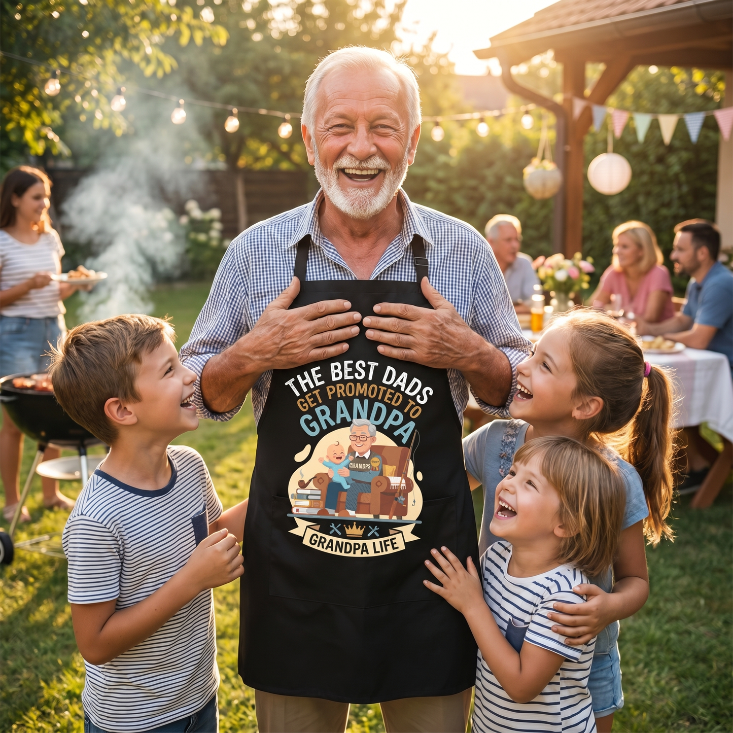 The Best Dads Get Promoted to Grandpa Apron – Funny Grandpa BBQ & Cooking Apron Gift