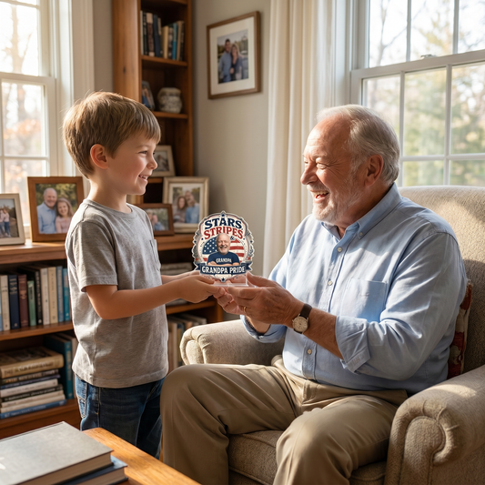 Stars Stripes Grandpa Pride Acrylic Plaque - Personalized Photo Gift for Grandpa