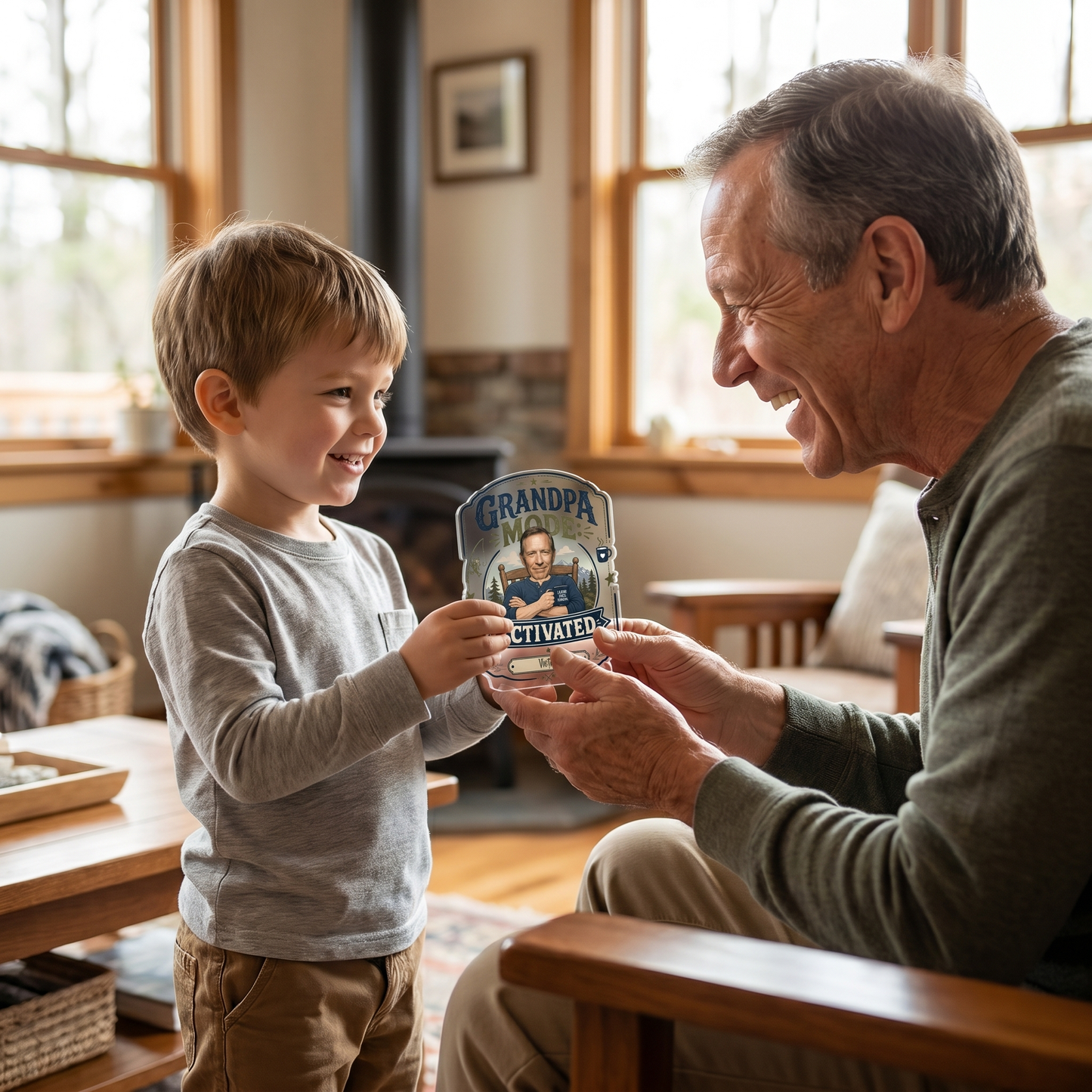 Personalized Grandpa Mode Activated Acrylic Plaque - Custom Photo Gift