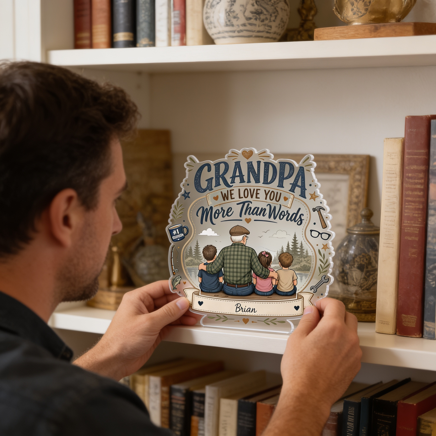 Personalized Grandpa I Love You More Than Words Acrylic Plaque - Custom Photo Gift