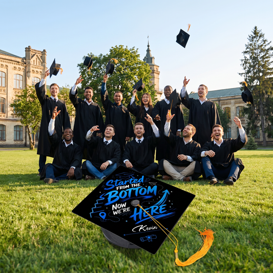 Personalized Started From The Bottom Now We're Here Graduation Cap Topper