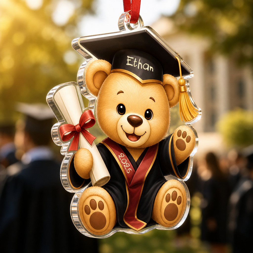 Personalized Teddy Bear Graduation Name and Year Acrylic Ornament