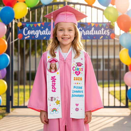Personalized Cute Notebook Theme Kid Graduation Stole - Name and Photo
