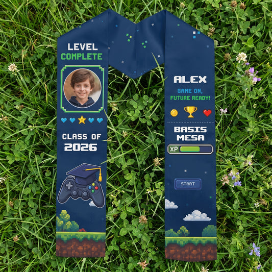 Personalized Level Complete Game On Future Ready Kid Graduation Stole - Custom Name
