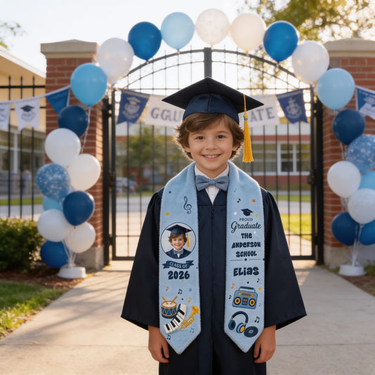 Personalized Music Theme Kid Graduation Stole - Custom Name