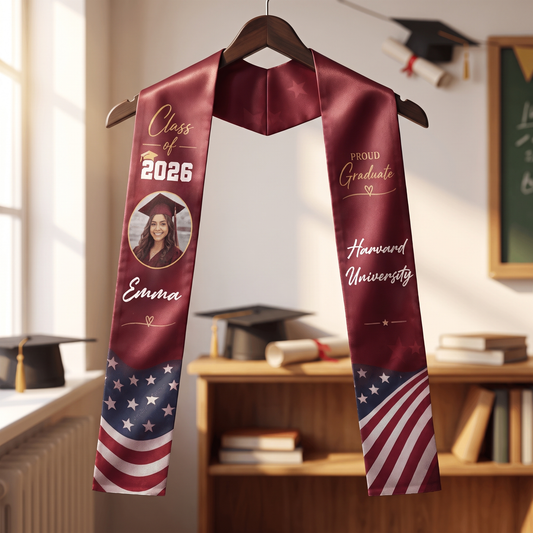 Personalized Red Graduation Stole - Custom Photo, Name and Year