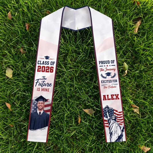 Personalized Proud of the Journey Excited for the Future Graduation Stole - Custom Photo and Name