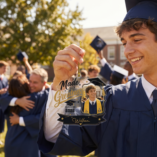 Made for Greatness Personalized Acrylic Ornament with Photo, Custom Name Graduation Gift