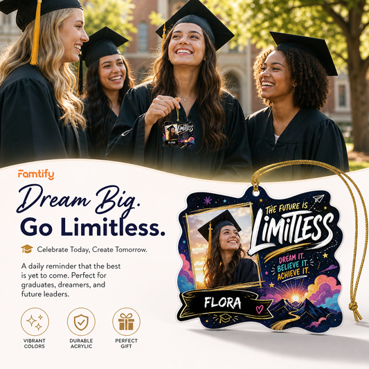 The Future Is Limitless Personalized Acrylic Ornament with Photo, Custom Name Graduation Gift