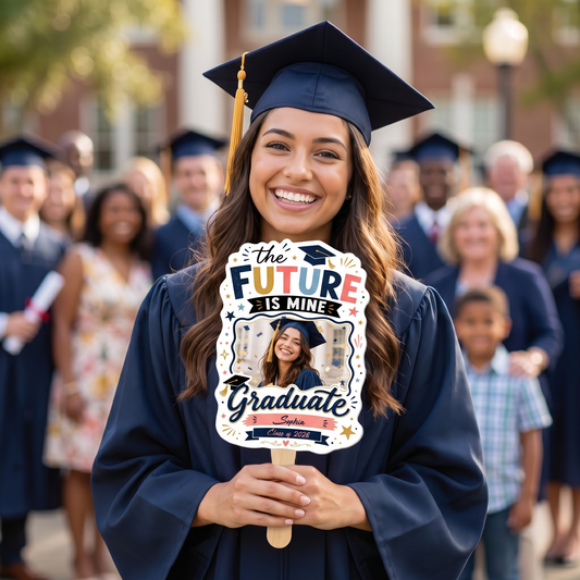 The Future Is Mine Custom Shape Photo Hand Fan with Photo, Name Graduation Party Fan