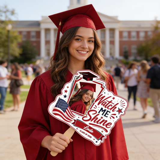 Personalized Watch Me Shine Custom Shape Photo Hand Fan with Photo, Name Graduation Party Fan