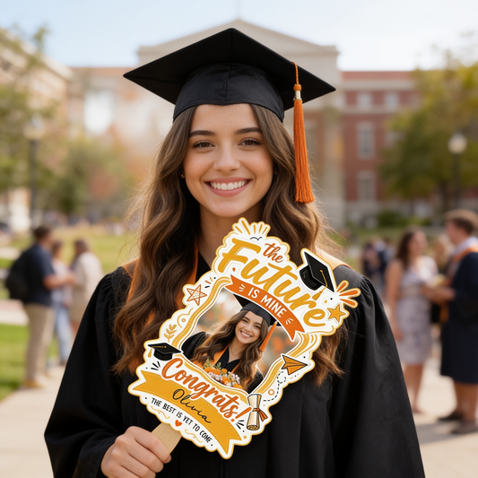 The Future Is Mine Custom Shape Hand Fan with Custom Name Graduation Party Fan