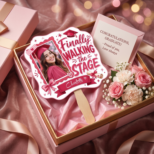 Personalized Finally Walking the Stage Custom Shape Photo Hand Fan, Graduation Fan with Photo & Name