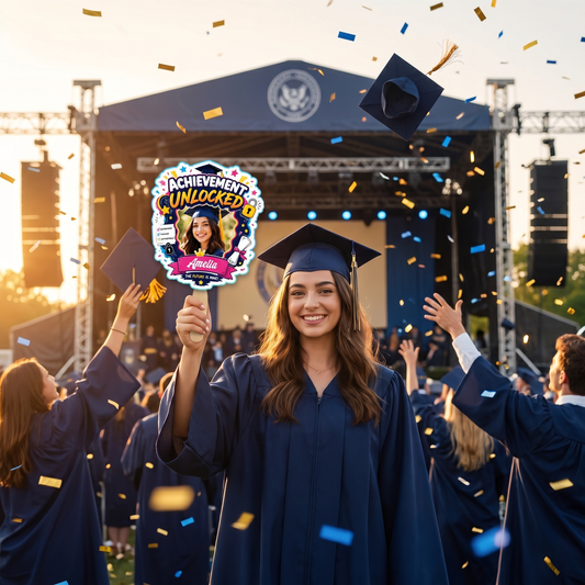 Personalized Achievement Unlocked Custom Shape Photo Hand Fan, Graduation Fan with Photo & Name