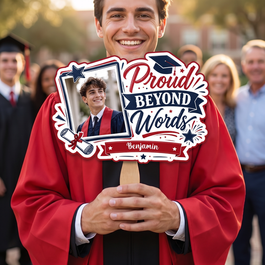 Personalized Proud Beyond Words Custom Shape Photo Hand Fan, Graduation Fan with Photo & Name