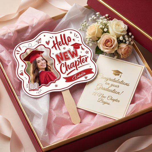 Personalized Hello New Chapter Custom Shape Photo Hand Fan, Graduation Fan with Photo & Name