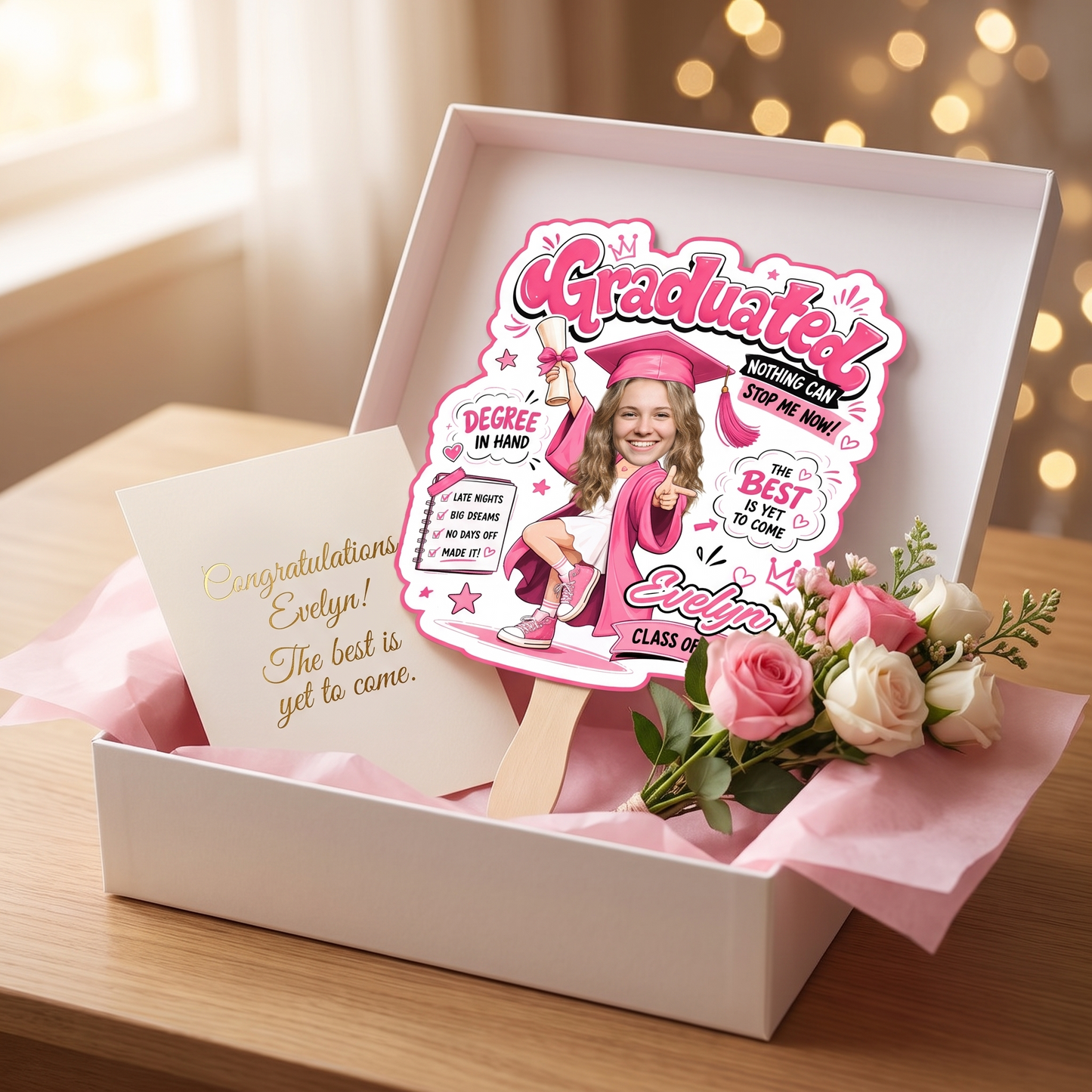 Personalized Nothing Can Stop Me Now Custom Shape Photo Hand Fan, Graduation Fan with Photo & Name
