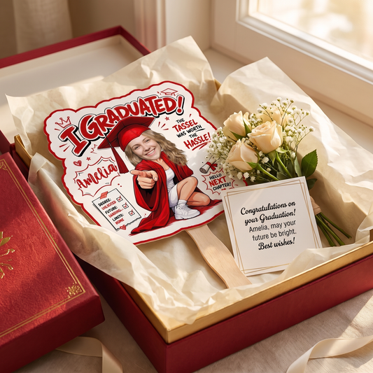 Personalized I Graduated Custom Shape Photo Hand Fan, Graduation Fan with Photo & Name
